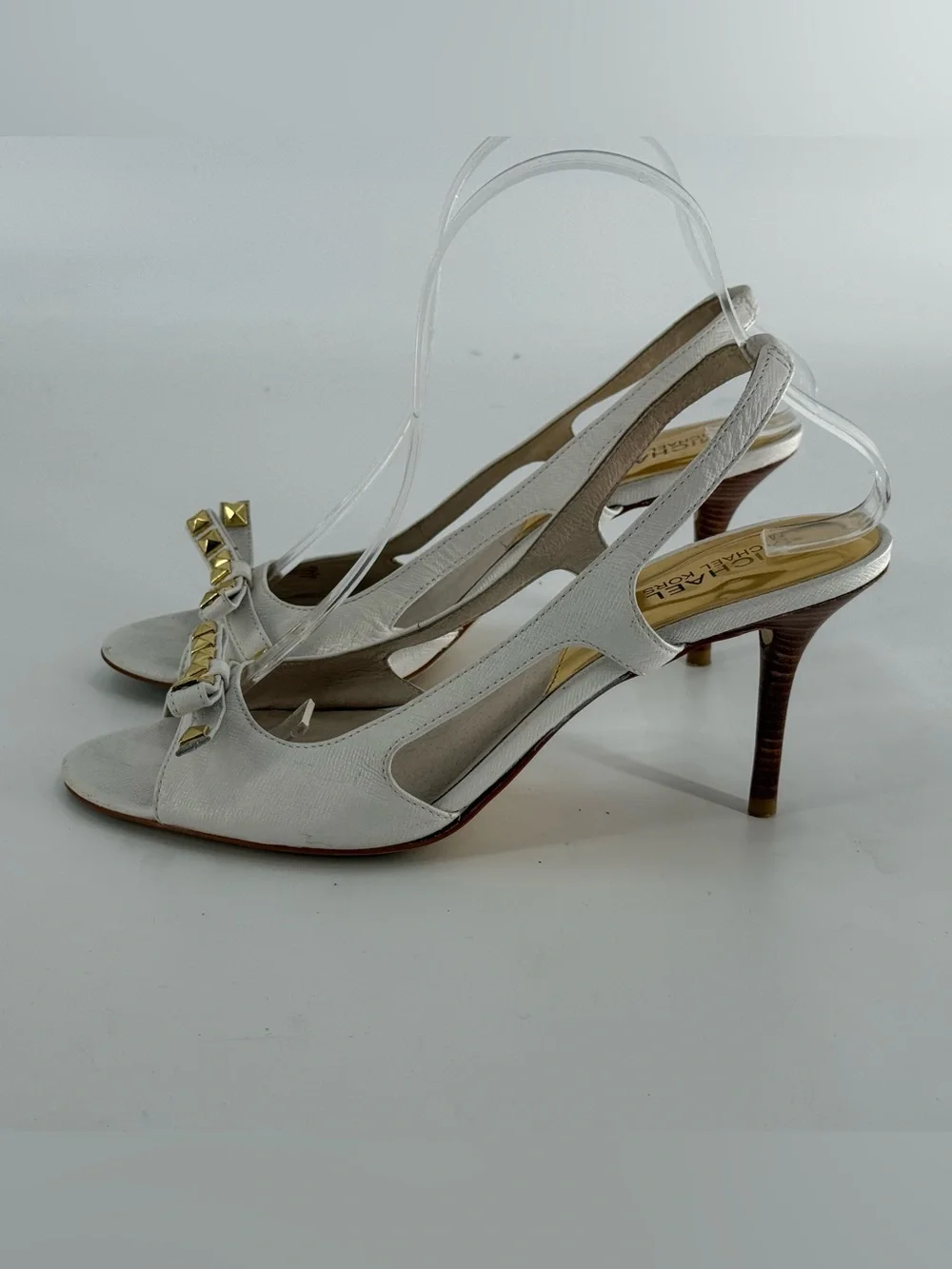 Michael Kors Studded Bow Open Toe Slingback Heels Pumps 8 - Picture 3 of 9